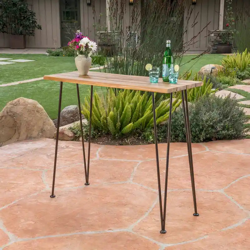 Outdoor INDUSTRIAL WOOD AND METAL BAR TABLE