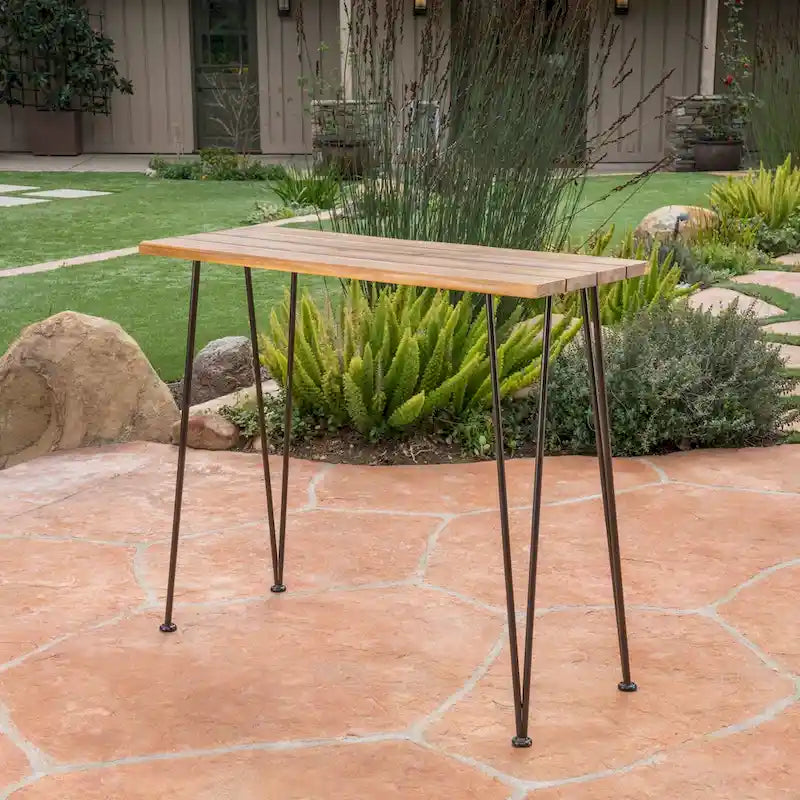 Outdoor INDUSTRIAL WOOD AND METAL BAR TABLE
