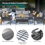4-Piece Outdoor Patio Rope Conversation Sofa Set with Tempered Glass Table