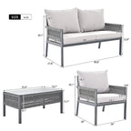 4-Piece Outdoor Patio Rope Conversation Sofa Set with Tempered Glass Table