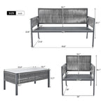 4-Piece Outdoor Patio Rope Conversation Sofa Set with Tempered Glass Table