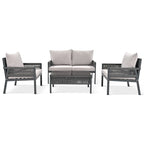 4-Piece Outdoor Patio Rope Conversation Sofa Set with Tempered Glass Table