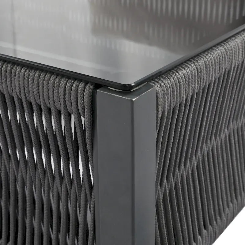 4-Piece Outdoor Patio Rope Conversation Sofa Set with Tempered Glass Table