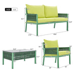 4-Piece Outdoor Patio Rope Conversation Sofa Set with Tempered Glass Table