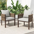 Roomfitters Set of 2 Outdoor Metal Patio Club Chairs with Cushions, Deep Seating Garden Furniture with Arms, Brown+Gray