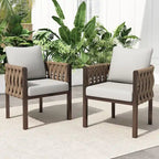 Roomfitters Set of 2 Outdoor Metal Patio Club Chairs with Cushions, Deep Seating Garden Furniture with Arms, Brown+Gray