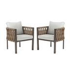 Roomfitters Set of 2 Outdoor Metal Patio Club Chairs with Cushions, Deep Seating Garden Furniture with Arms, Brown+Gray