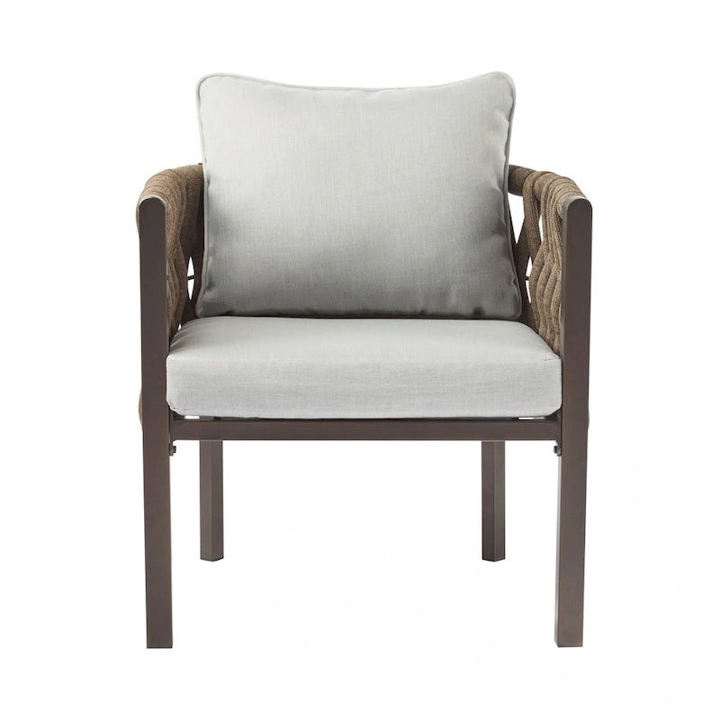 Roomfitters Set of 2 Outdoor Metal Patio Club Chairs with Cushions, Deep Seating Garden Furniture with Arms, Brown+Gray