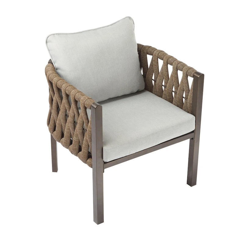 Roomfitters Set of 2 Outdoor Metal Patio Club Chairs with Cushions, Deep Seating Garden Furniture with Arms, Brown+Gray