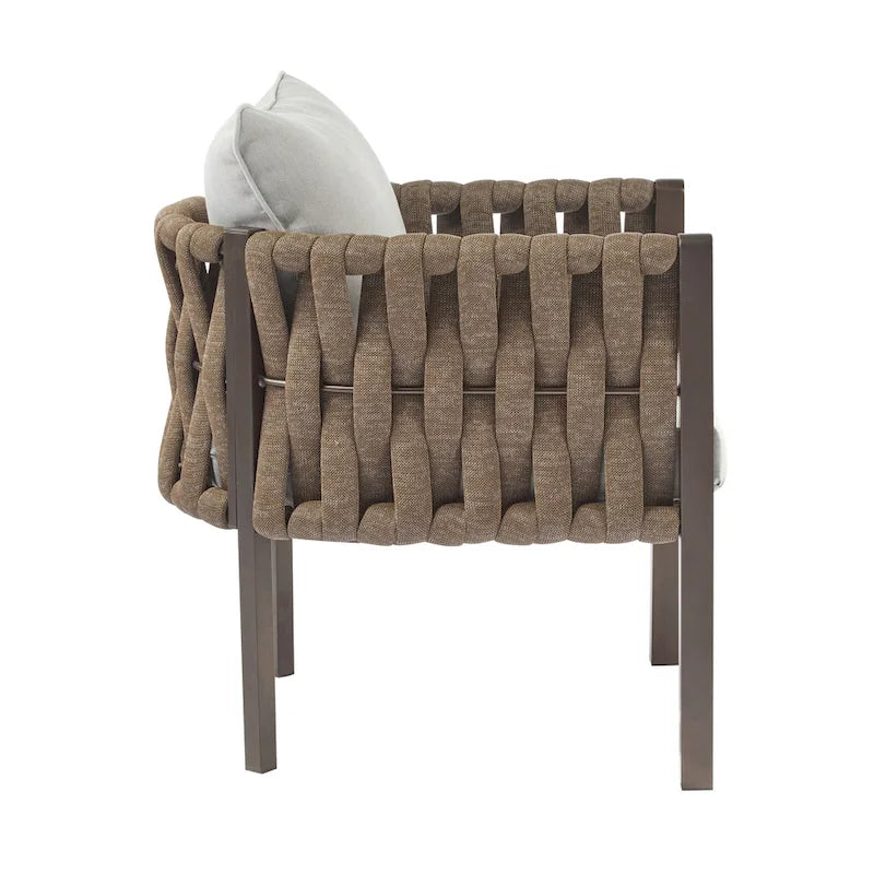 Roomfitters Set of 2 Outdoor Metal Patio Club Chairs with Cushions, Deep Seating Garden Furniture with Arms, Brown+Gray