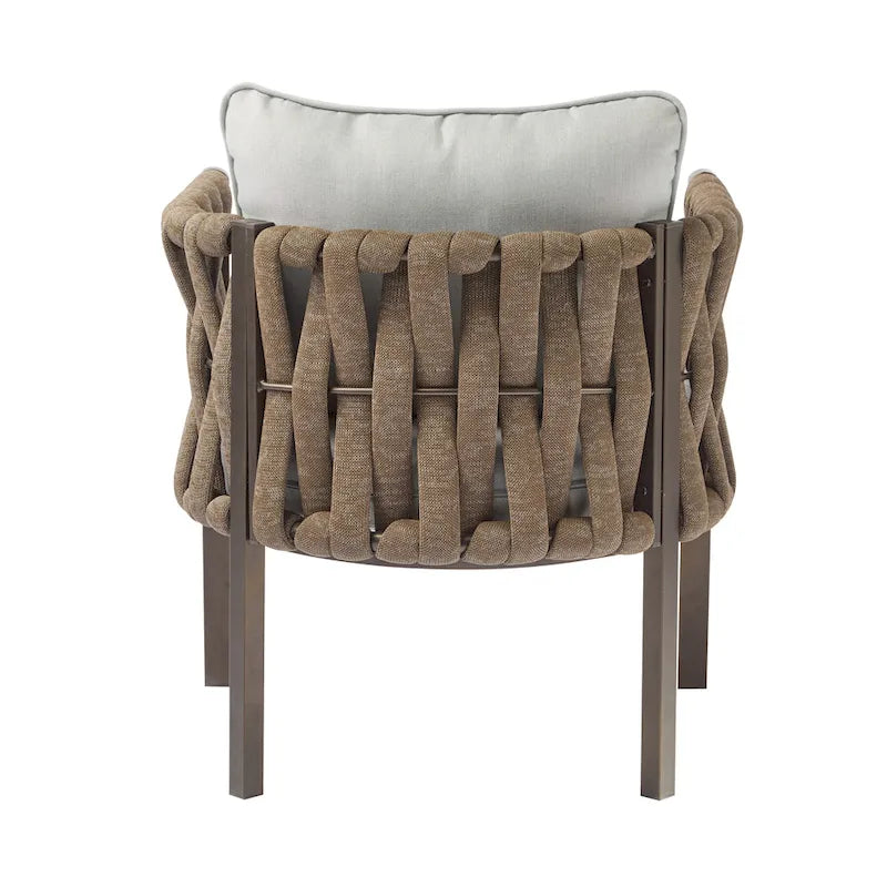 Roomfitters Set of 2 Outdoor Metal Patio Club Chairs with Cushions, Deep Seating Garden Furniture with Arms, Brown+Gray