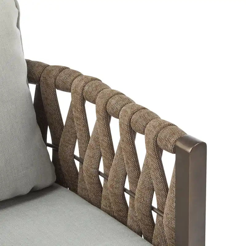 Roomfitters Set of 2 Outdoor Metal Patio Club Chairs with Cushions, Deep Seating Garden Furniture with Arms, Brown+Gray