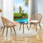 Modern 3-Piece Outdoor Set ¨C 17.7     Spill-Proof Round Coffee Table & 2 Rattan Swivel Chairs for Patio Tea Time?