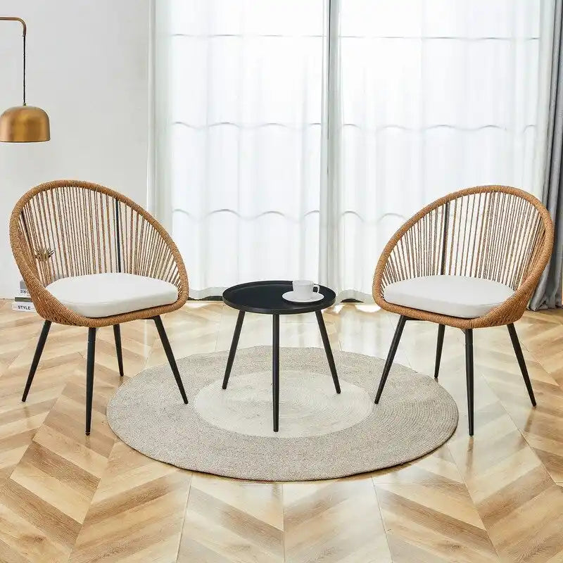 Modern 3-Piece Outdoor Set ¨C 17.7     Spill-Proof Round Coffee Table & 2 Rattan Swivel Chairs for Patio Tea Time?