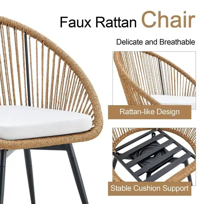 Modern 3-Piece Outdoor Set ¨C 17.7     Spill-Proof Round Coffee Table & 2 Rattan Swivel Chairs for Patio Tea Time?