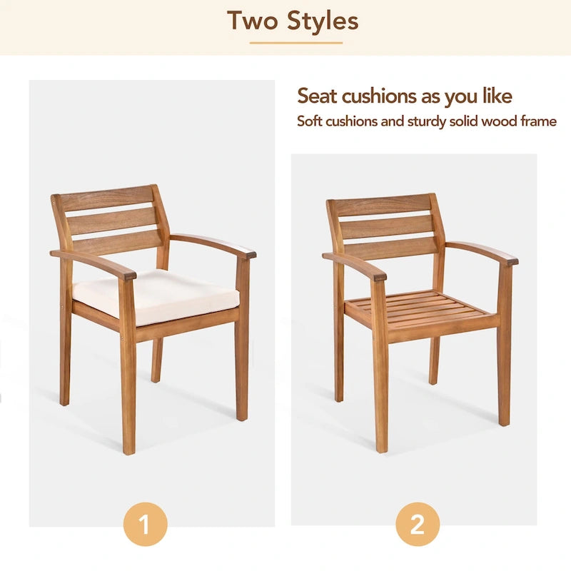 7-Piece Outdoor Patio Acacia Wood Dining Set with Removable Cushions and Bench