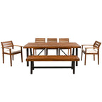 7-Piece Outdoor Patio Acacia Wood Dining Set with Removable Cushions and Bench