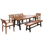 7-Piece Outdoor Patio Acacia Wood Dining Set with Removable Cushions and Bench