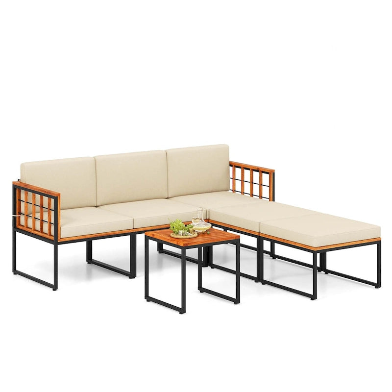 Costway 6 PCS Acacia Wood Patio Furniture Set Outdoor Sectional - See Details