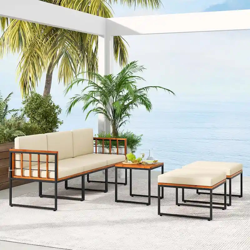 Costway 6 PCS Acacia Wood Patio Furniture Set Outdoor Sectional - See Details