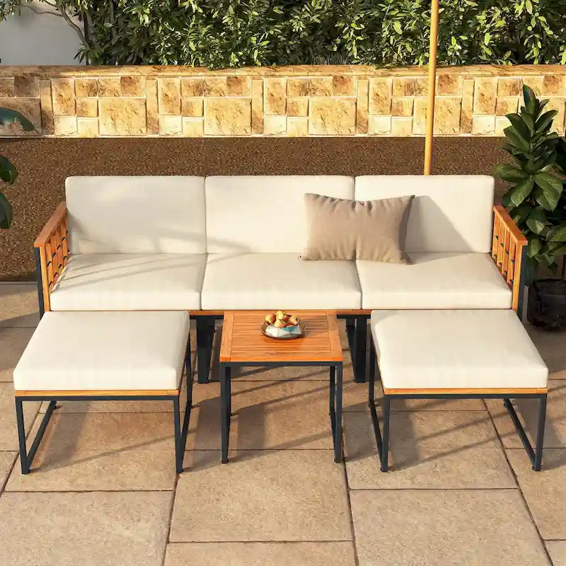 Costway 6 PCS Acacia Wood Patio Furniture Set Outdoor Sectional - See Details