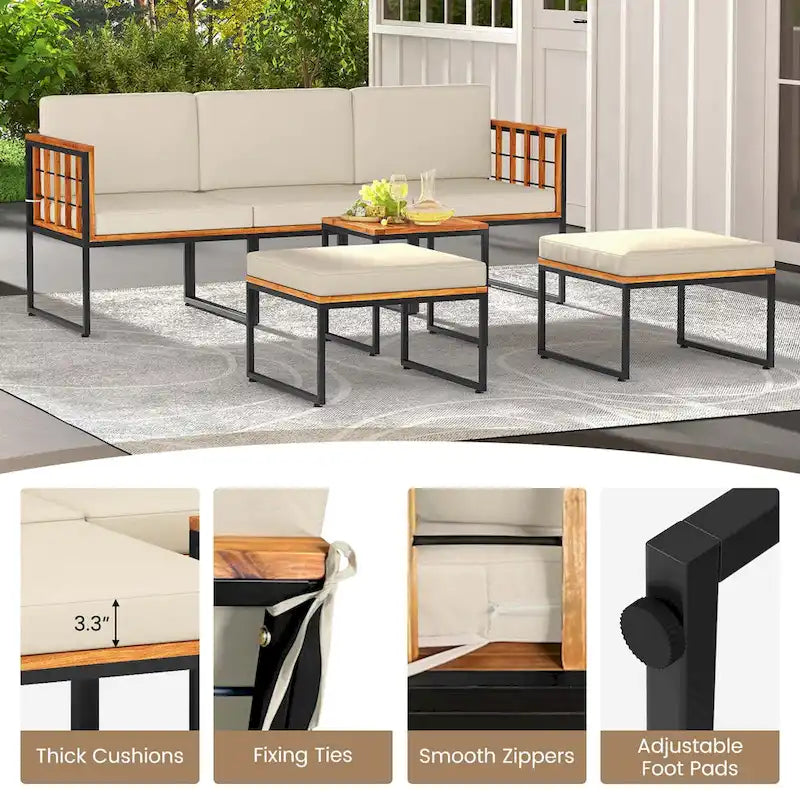 Costway 6 PCS Acacia Wood Patio Furniture Set Outdoor Sectional - See Details