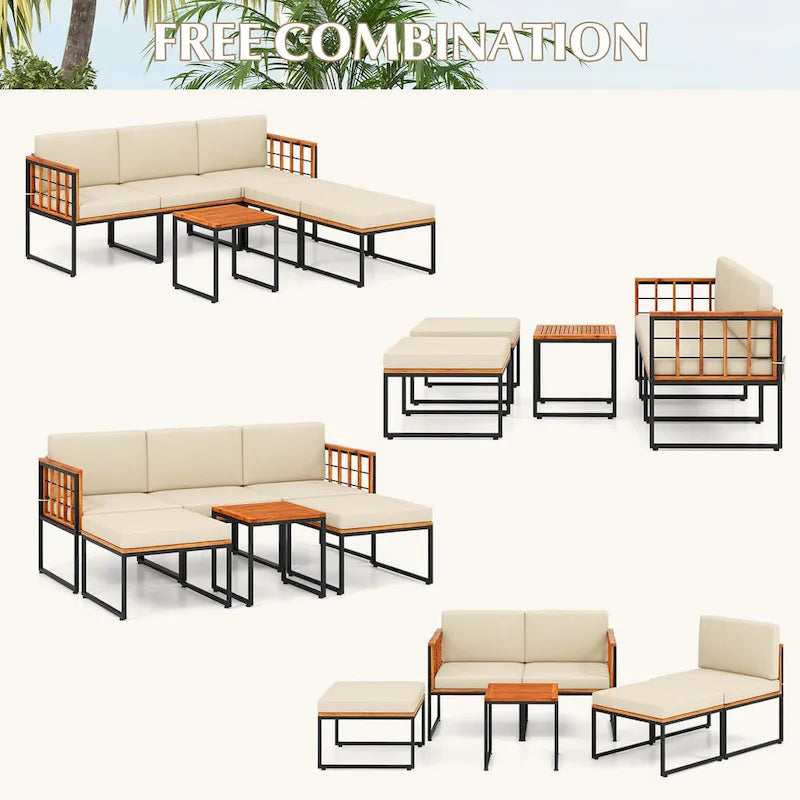 Costway 6 PCS Acacia Wood Patio Furniture Set Outdoor Sectional - See Details