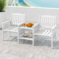 Costway Outdoor Fir Wood Loveseat with 2-Tier Side Table and 1.96     - See Details