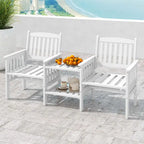 Costway Outdoor Fir Wood Loveseat with 2-Tier Side Table and 1.96     - See Details
