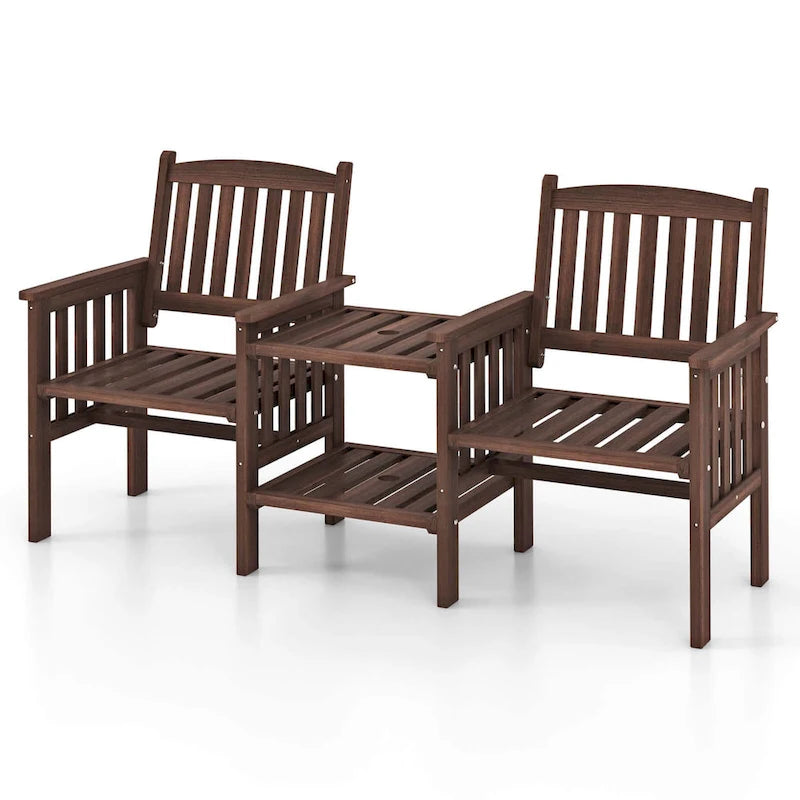 Costway Outdoor Fir Wood Loveseat with 2-Tier Side Table and 1.96     - See Details