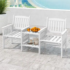 Costway Outdoor Fir Wood Loveseat with 2-Tier Side Table and 1.96     - See Details