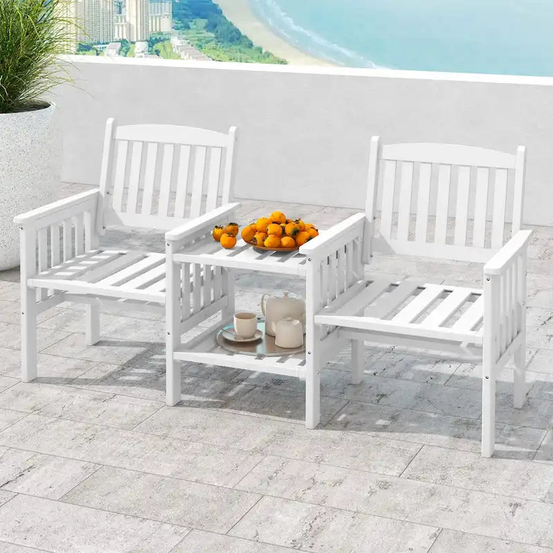 Costway Outdoor Fir Wood Loveseat with 2-Tier Side Table and 1.96     - See Details