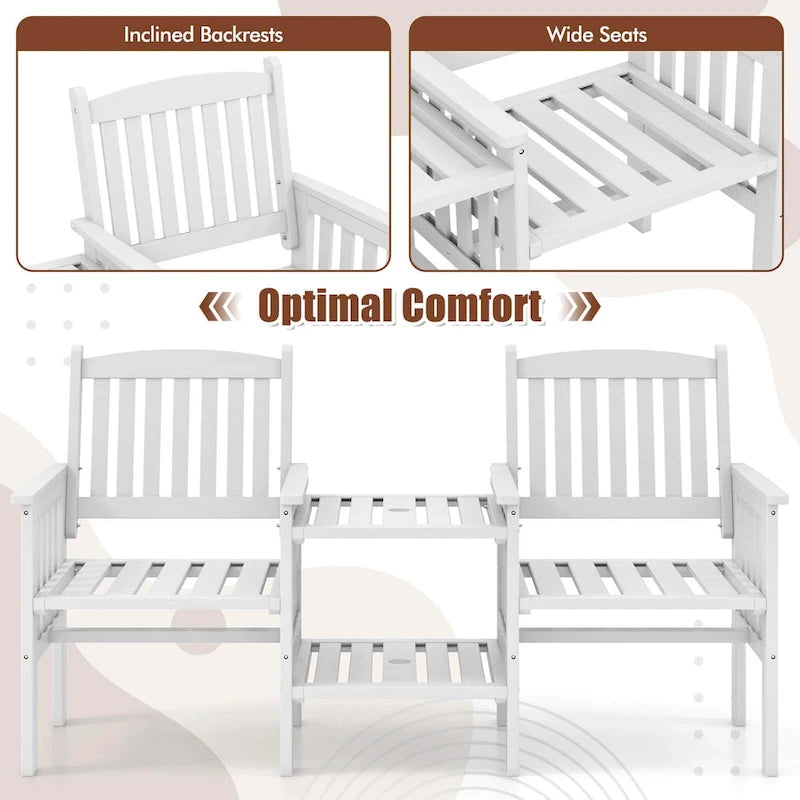 Costway Outdoor Fir Wood Loveseat with 2-Tier Side Table and 1.96     - See Details