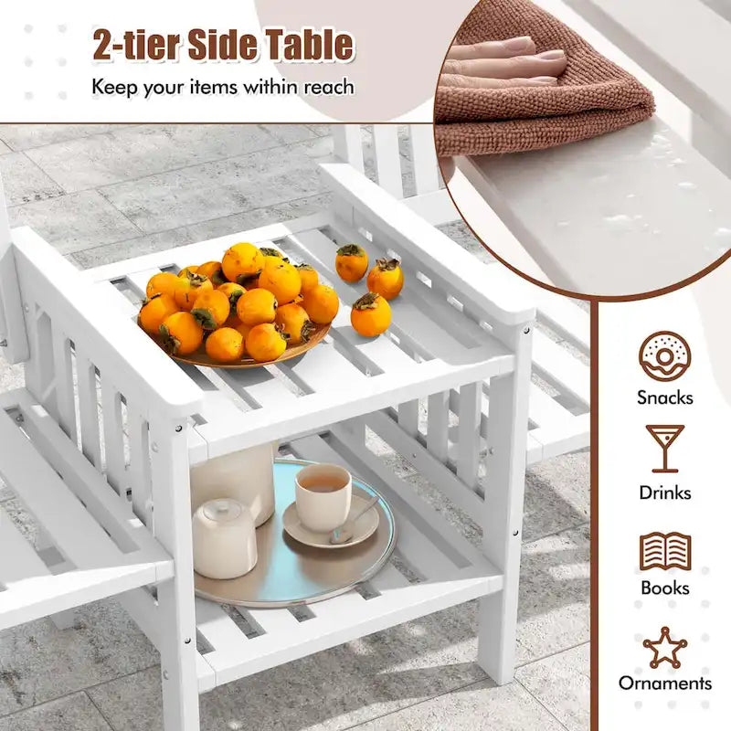 Costway Outdoor Fir Wood Loveseat with 2-Tier Side Table and 1.96     - See Details
