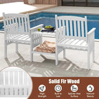 Costway Outdoor Fir Wood Loveseat with 2-Tier Side Table and 1.96     - See Details