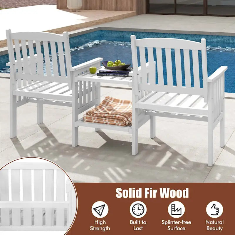Costway Outdoor Fir Wood Loveseat with 2-Tier Side Table and 1.96     - See Details