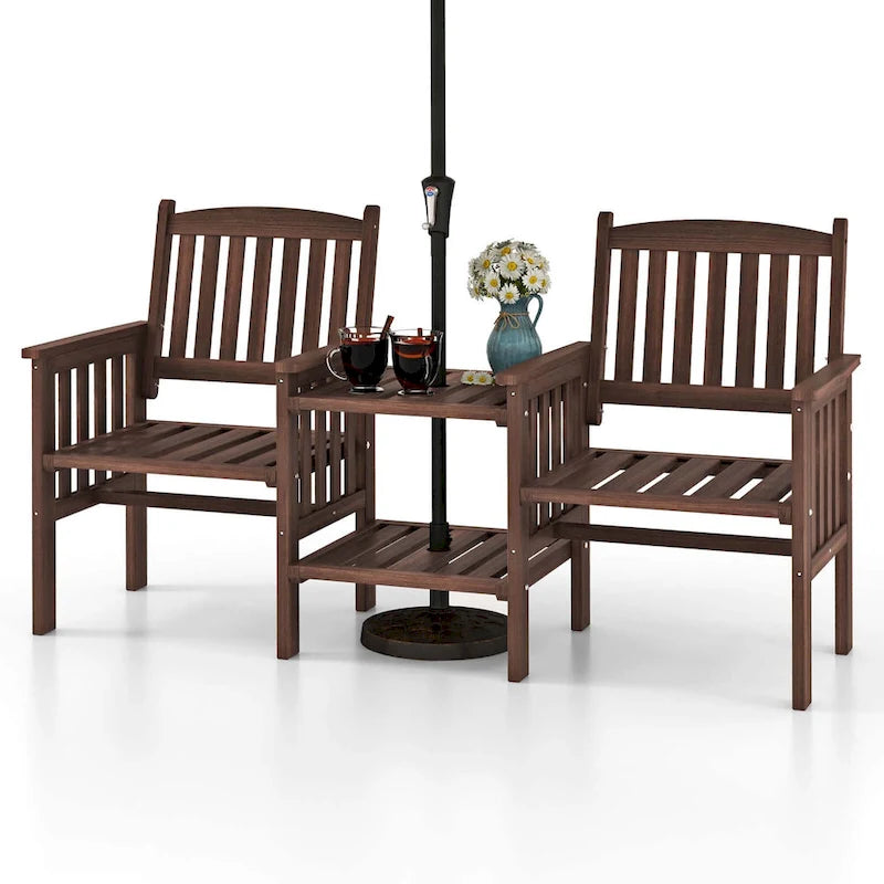 Costway Outdoor Fir Wood Loveseat with 2-Tier Side Table and 1.96     - See Details