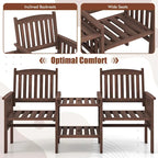 Costway Outdoor Fir Wood Loveseat with 2-Tier Side Table and 1.96     - See Details
