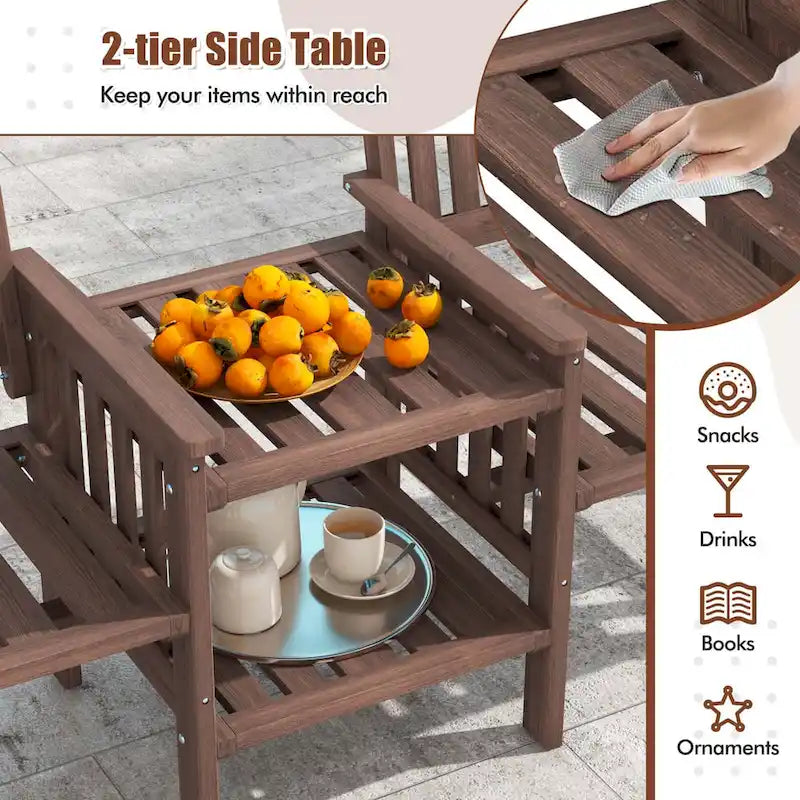 Costway Outdoor Fir Wood Loveseat with 2-Tier Side Table and 1.96     - See Details