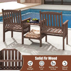 Costway Outdoor Fir Wood Loveseat with 2-Tier Side Table and 1.96     - See Details