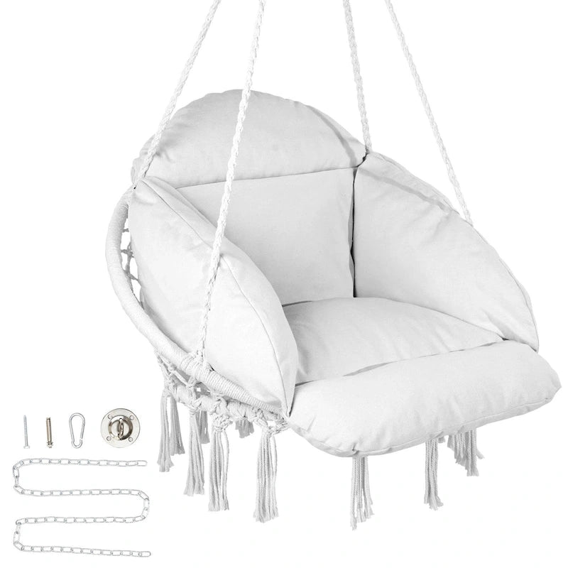 Hanging Hammock Swinging Chair with Cushion for Patio, Bedroom, or Balcony - 31.5 x 24.6 x 31.5 Inch