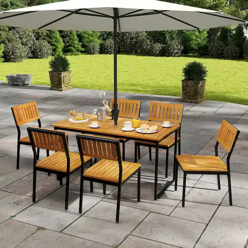 Gymax Dining Chair Set of 4 Modern Patio Chairs/Acacia Wood Backrest