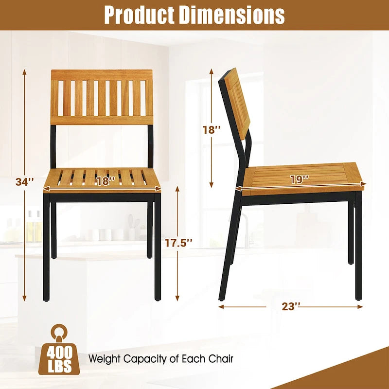 Gymax Dining Chair Set of 4 Modern Patio Chairs/Acacia Wood Backrest