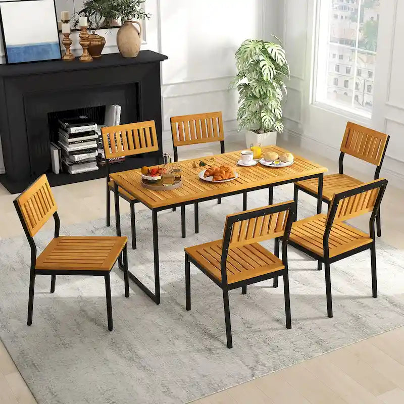 Gymax Dining Chair Set of 4 Modern Patio Chairs/Acacia Wood Backrest