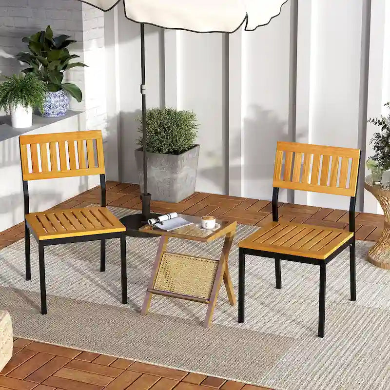 Gymax Dining Chair Set of 4 Modern Patio Chairs/Acacia Wood Backrest