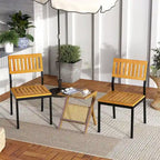 Gymax Dining Chair Set of 4 Modern Patio Chairs/Acacia Wood Backrest