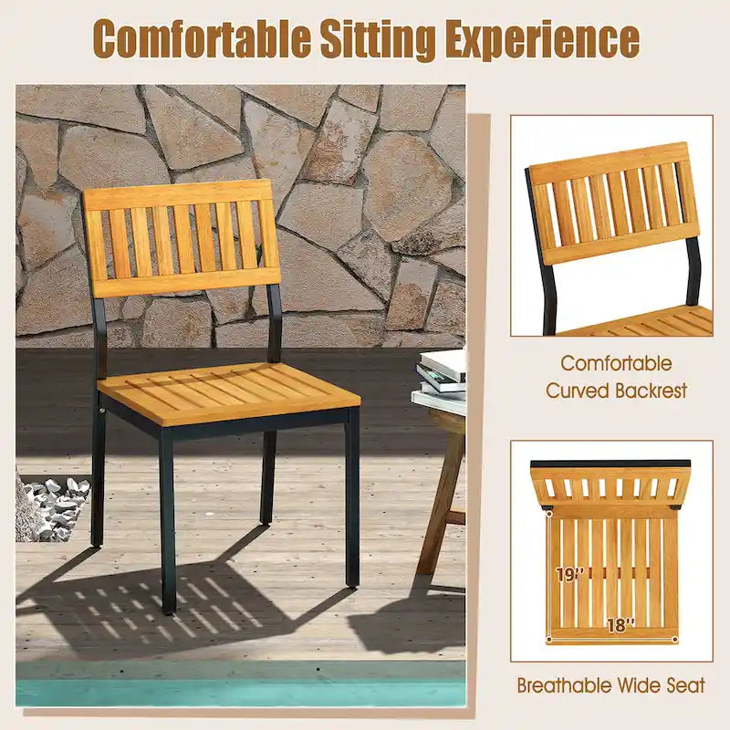 Gymax Dining Chair Set of 4 Modern Patio Chairs/Acacia Wood Backrest