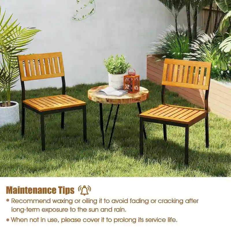 Gymax Dining Chair Set of 4 Modern Patio Chairs/Acacia Wood Backrest