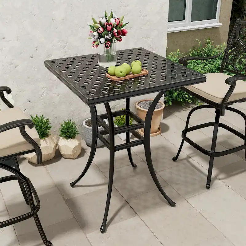 Square Outdoor Table Bar Stool 29-in W x 29-in L with Umbrella Hole