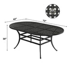 72     Outdoor Dining Table Cast Aluminum Classic Lattice Elliptical Shape Patio Table with Umbrella Hole
